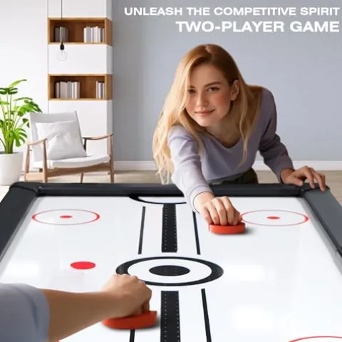 WAQINBR 6ft Air Hockey Table LED Game Set Black White