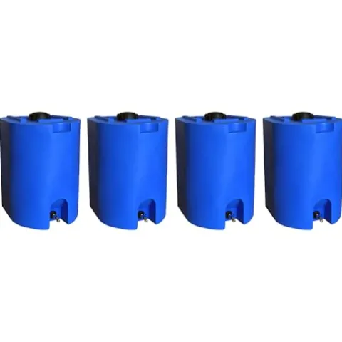 WaterPrepared 4 Pack 55 Gallon Stackable Rain Barrel Storage Blue