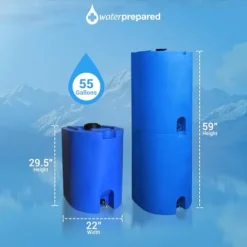 WaterPrepared 4 Pack 55 Gallon Stackable Rain Barrel Storage Blue