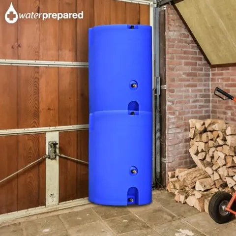 WaterPrepared 4 Pack 55 Gallon Stackable Rain Barrel Storage Blue