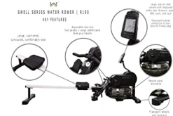 WaveFit Swell Series Water Rower R100 Indoor Rowing Machine with Bluetooth Connectivity, 300 lb Weight Capacity