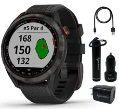 Wearable4U Garmin Approach S42 Premium GPS Golf Watch Gunmetal Black Silicone Band