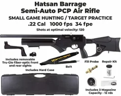 Wearable4U Hatsan Barrage Semi Auto PCP .22 Cal Air Rifle Bundle with Scope, Paper Targets & Pellets