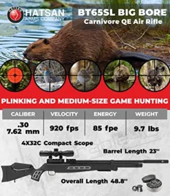 Wearable4U Hatsan BT 65 SL QE Big Bore Carnivore .30 Cal PCP Air Rifle Bundle w/Scope, Targets & Pellets
