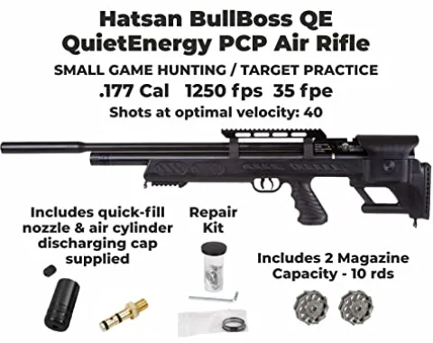 Wearable4U Hatsan BullBoss QE .177 Cal Air Rifle Bundle with Scope, Targets, Pellets & Hard Case