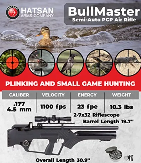 Wearable4U Hatsan BullMaster Semi-Auto .177 Cal PCP Air Rifle Bundle with Scope, Rings & Pellets