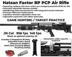 Wearable4U Hatsan Factor BP Bullpup .30 Cal PCP Air Rifle Bundle with Hard Case, Scope, Targets, and Pellets
