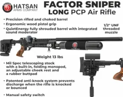 Wearable4U Hatsan Factor Sniper Long .35 Caliber PCP Air Rifle Bundle with Pellets and Targets