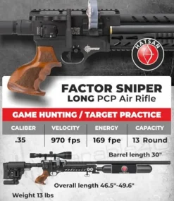 Wearable4U Hatsan Factor Sniper Long .35 Caliber PCP Air Rifle Bundle with Pellets, Targets, and Scope