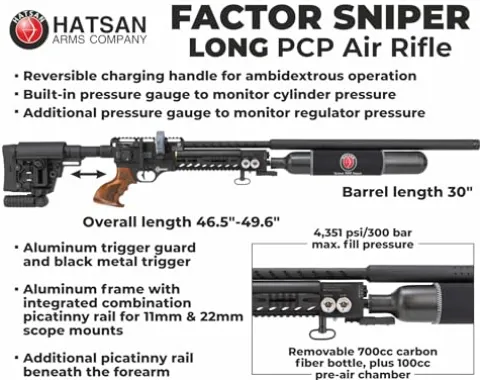 Wearable4U Hatsan Factor Sniper Long .35 Caliber PCP Air Rifle Bundle with Pellets, Targets, and Scope