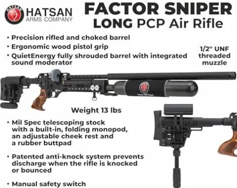 Wearable4U Hatsan Factor Sniper Long .35 Caliber PCP Air Rifle Bundle with Pellets, Targets, and Scope