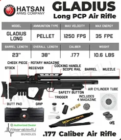 Wearable4U Hatsan Gladius Long .177 Cal Air Rifle Bundle with 500 Pellets and 100 Targets