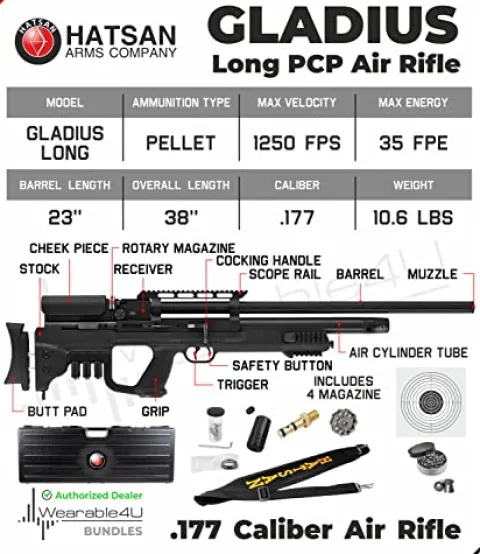 Wearable4U Hatsan Gladius Long .177 Cal Air Rifle Bundle with 500 Pellets and 100 Targets