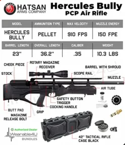 Wearable4U Hatsan Hercules Bully .35 Cal Air Rifle Bundle with Scope, Pellets, Hard Case & Cleaning Pen
