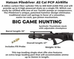 Wearable4U Hatsan Piledriver Bullpup .62 Cal PCP Air Rifle Bundle with Scope, Cleaning Cloth, and Ammo