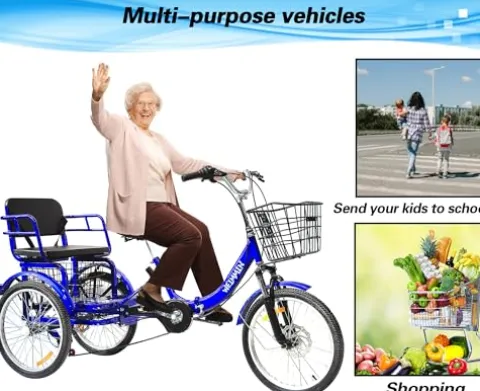 WEIMMIN Adult Tricycle 7 Speed, 20 Inch 3 Wheel Bikes Folding Tricycle for Adults Star Strip Blue