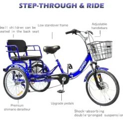 WEIMMIN Adult Tricycle 7 Speed, 20 Inch 3 Wheel Bikes Folding Tricycle for Adults Star Strip Blue