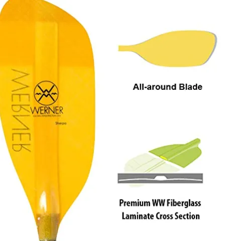 Werner Sherpa Fiberglass Straight Shaft Whitewater Kayak Paddle Amber