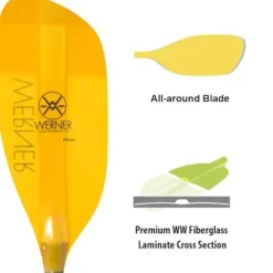 Werner Sherpa Fiberglass Bent Shaft Whitewater Kayak Paddle 197cm Amber