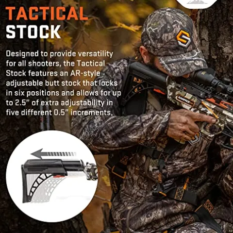 Wicked Ridge Rampage XS Crossbow Peak XT 390 FPS with Lighted Scope, Rope-Sled, Tactical Stock & 3 Arrows Peak Camo