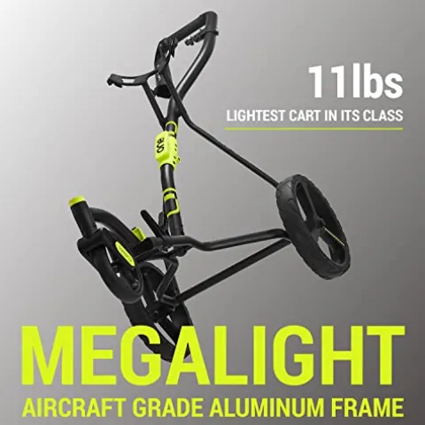 WishboneOne Golf Cart Push Carts – Swivel Front Wheel, 1-Step Folding, Aircraft Grade Frame | Lightweight Lime