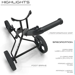 WishboneOne Golf Trolley Push-Pull Cart Megalite 3 Wheel Black