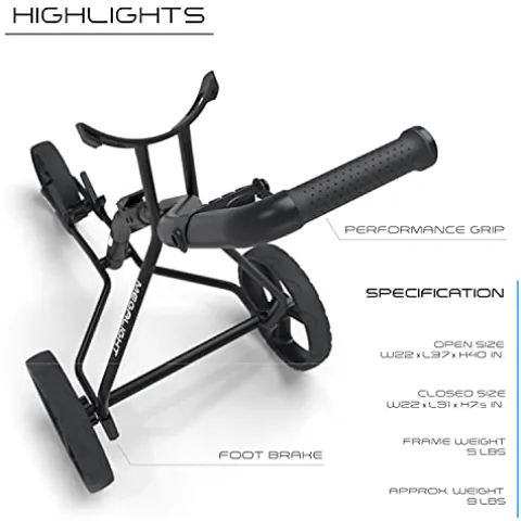 WishboneOne Golf Trolley Push-Pull Cart Megalite 3 Wheel Black