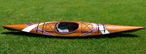 Wooden Boat USA Wooden Kayak with 2 Stripes 15-Feet Natural Wood