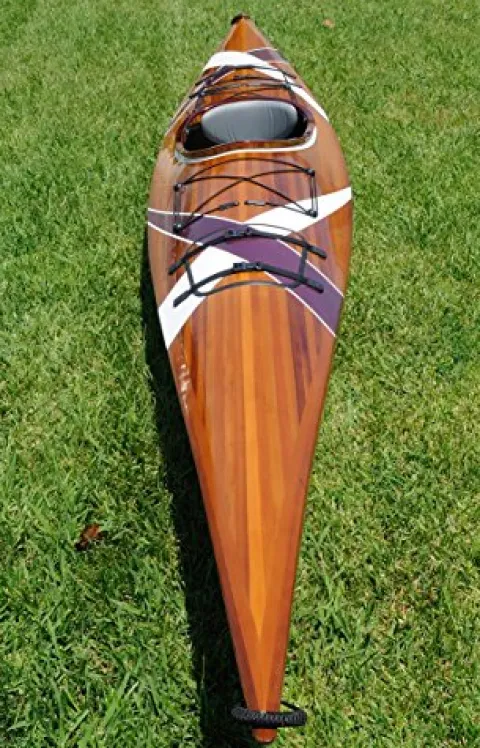 Wooden Boat USA Wooden Kayak with 2 Stripes 15-Feet Natural Wood