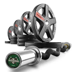 XMark LUMBERJACK EZ Curl Bar and 115 lb TEXAS STAR Olympic Weight Set 115 LB SET & CURL BAR