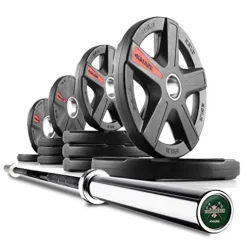 XMark LUMBERJACK OB86 7′ Weight Bar Olympic Bar and 115 lb TEXAS STAR Olympic Weight Set 23) 115 LB SET & BAR