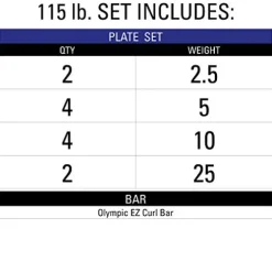 XMark Olympic Curl Bar with Weights 115 lb Set Texas Star Plates Blue