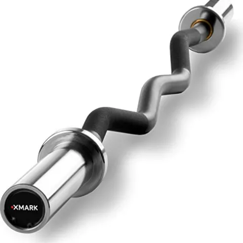 XMark Olympic Curl Bar with Weights 115 lb Set Texas Star Plates Blue