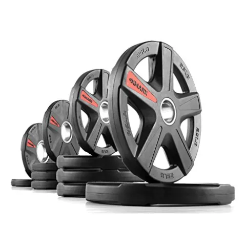 XMark Olympic Curl Bar with Weights 115 lb Set Texas Star Plates Blue