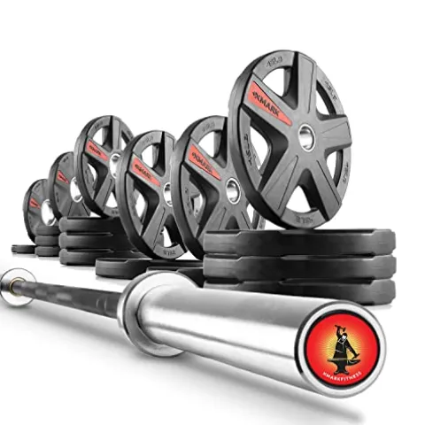 XMark Olympic Weight Set 365 lb TEXAS STAR Rubber-Coated Bar & Weight Set Black