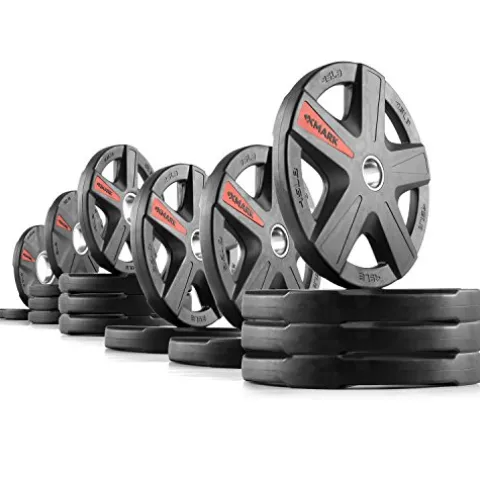 XMark Olympic Weight Set 365 lb TEXAS STAR Rubber-Coated Bar & Weight Set Black