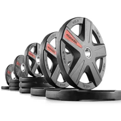 XMark Olympic Weight Set 205 lb Texas Star Rubber-Coated Barbell Bar & Weight Set Black