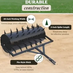 Yard Tuff 48 Inch Wide Drum Spike Aerator with Pin Style Hitch Black
