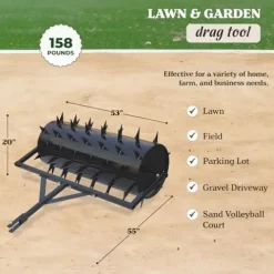 Yard Tuff 48 Inch Wide Drum Spike Aerator with Pin Style Hitch Black