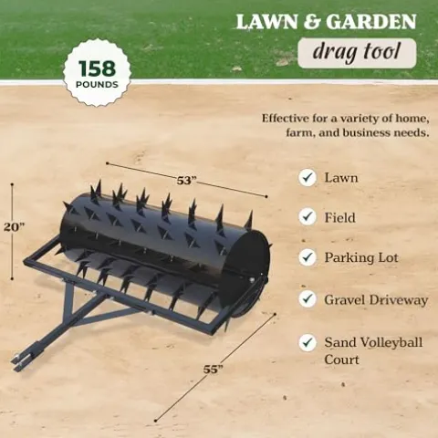 Yard Tuff 48 Inch Wide Drum Spike Aerator with Pin Style Hitch Black