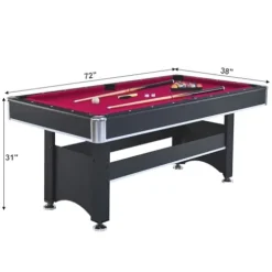 Yoptote 6ft Mid-Size Pool Table with Table Tennis Top and Accessories Black+Red