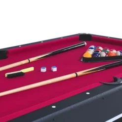 Yoptote 6ft Mid-Size Pool Table with Table Tennis Top and Accessories Black+Red