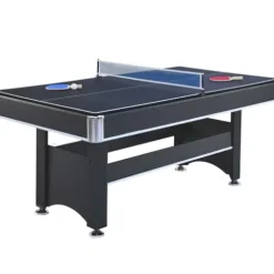 Yoptote 6ft Mid-Size Pool Table with Table Tennis Top and Accessories Black+Red