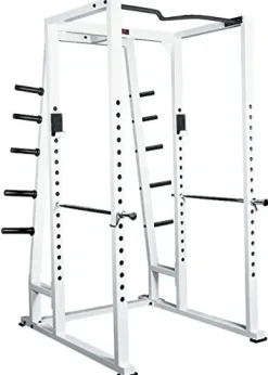 York Barbell 54030 Power Rack with Weight Storage White