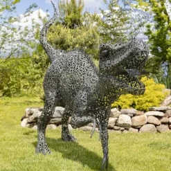 Zaer Ltd. 7.33ft Tall Giant Metal Tyrannosaurus Rex Garden Statue Chompers Metallic