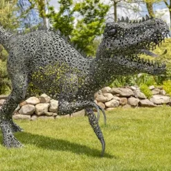 Zaer Ltd. 7.33ft Tall Giant Metal Tyrannosaurus Rex Garden Statue Chompers Metallic