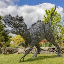 Zaer Ltd. 7.33ft Tall Giant Metal Tyrannosaurus Rex Garden Statue Chompers Metallic