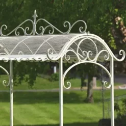 Zaer Ltd. Large Metal Commercial Flower Cart Display with Roof Antique White