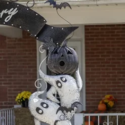 Zaer Ltd. Large Metal Halloween Archway Arbor with Pumpkins and Ghosts