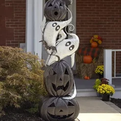 Zaer Ltd. Large Metal Halloween Archway Arbor with Pumpkins and Ghosts